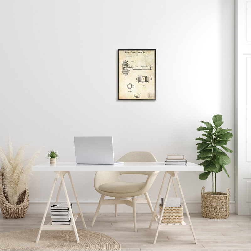 Schéma de brevet rétro, L 16 po x H 16 po, Giclée encadrée noir minuit