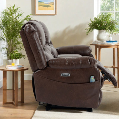Power Reclining Sofas, Brown PU Leather Adjustable Modern Home Seating