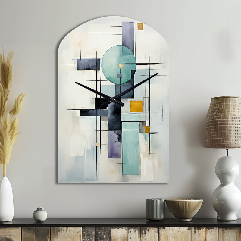 White Blue Suprematism Harmonious Convergence II - Suprematism Arch Metal Wall Clock, Modern Asymmetrical Wall Clock Print