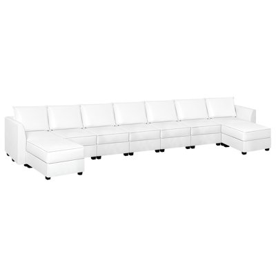 Ruedi 8-Seater Air Leather Modular Sectional Sofa Sleeper – Spacious Convertible Couch for Living by Hokku Designs
