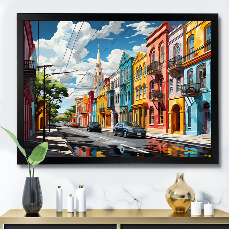 City Charleston Popart II sur toile, Cadre simple noir, H 16 po x l 32 po x P 1 po