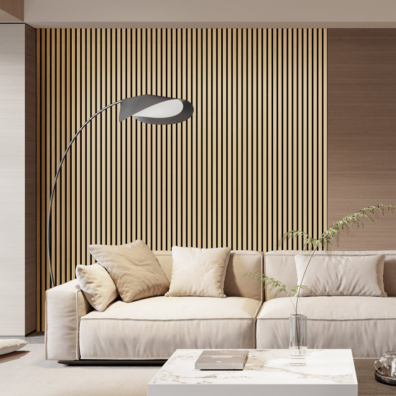  2 PCS x 106"L x 20.5"W Acoustic Slat Wall Panels, Eco-Wood Look for Home/Office Wall & Ceiling, Natural Oak