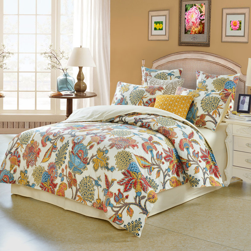  800TC 100% Egyptian Cotton Duvet Cover Set，3pcs Boho Damask Garden Floral Print Bedding Set, Soft And Skin-friendly, Aesthetic Botanical Pattern for Bedroom Guest Room All Seasons