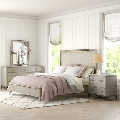 Cathie Solid Wood Bedroom Set With Metal Frame,Bed, Dresser, Mirror, And 2 Nightstands, Champagne by Beachcrest Home