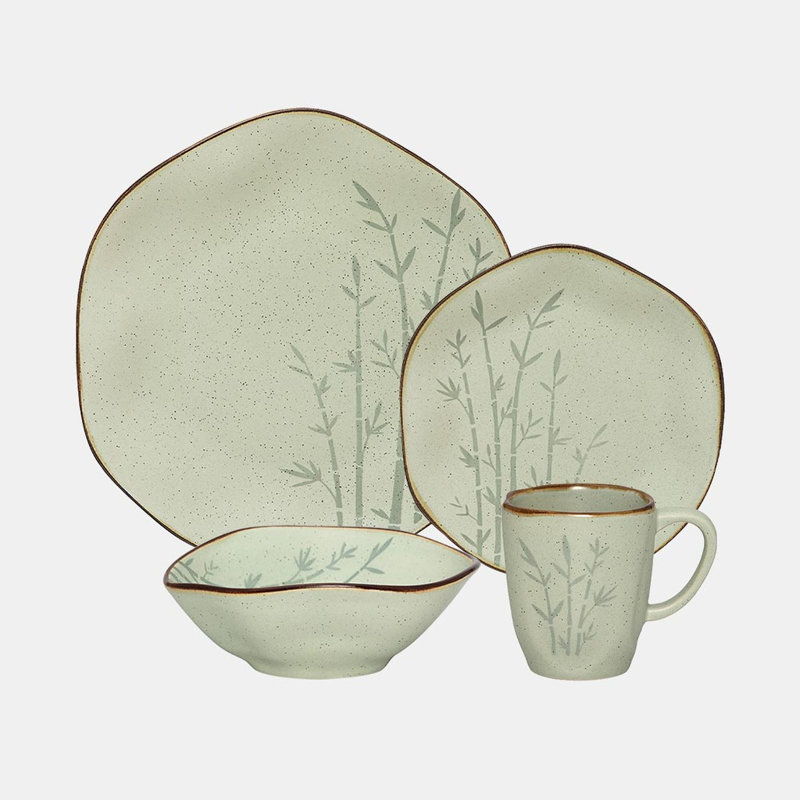 Matte Porcelain Bamboo Design 16-Piece Dinnerware Set, Service for 4