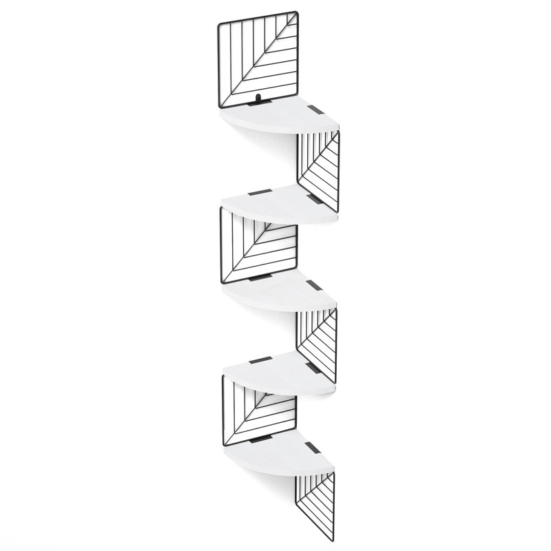 Hayner 5 Tier Rustic Wood Floating Shelves, Washed White