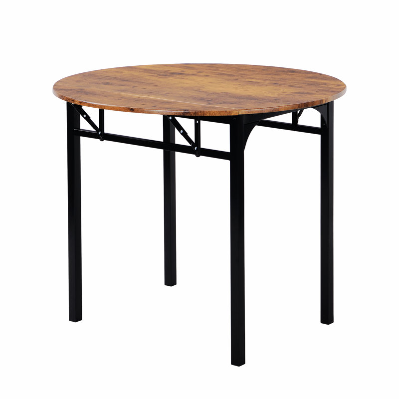 Fonso 34.8'' W Dining Set,Table and Chairs,Round Table Top with Leaf,dining table set,dining room set, Black, Walnut/Black