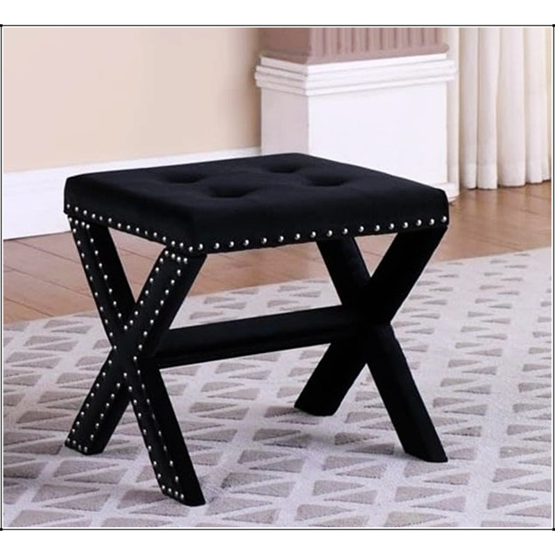 Banc d'appoint rembourré en velours avec garniture cloutée, banc de siège capitonné pour le salon de l'entrée, Noir