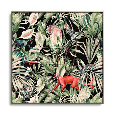 Animaux dans le noir de la jungle - Peinture sur verre encadrée