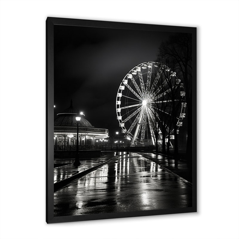 «Black Ferris Wheel Midnight Carousel II», reproduction sur toile, Cadre photo noir, H 44 po x l 34 po x P 1,5 po