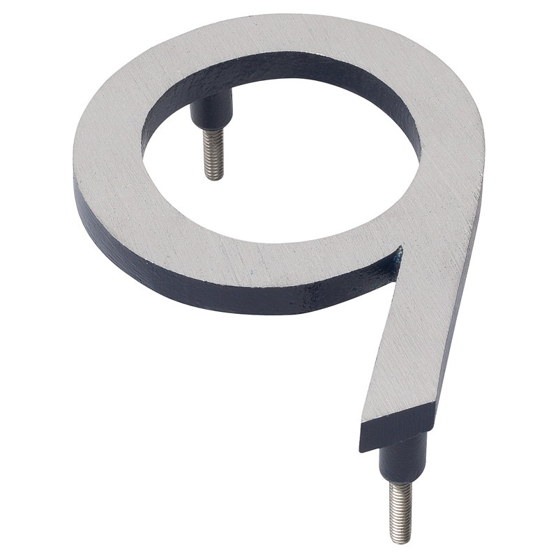 l 4 pi 5 po x Numéro de maison à fixation flottante, 9, Nickel satiné / marine