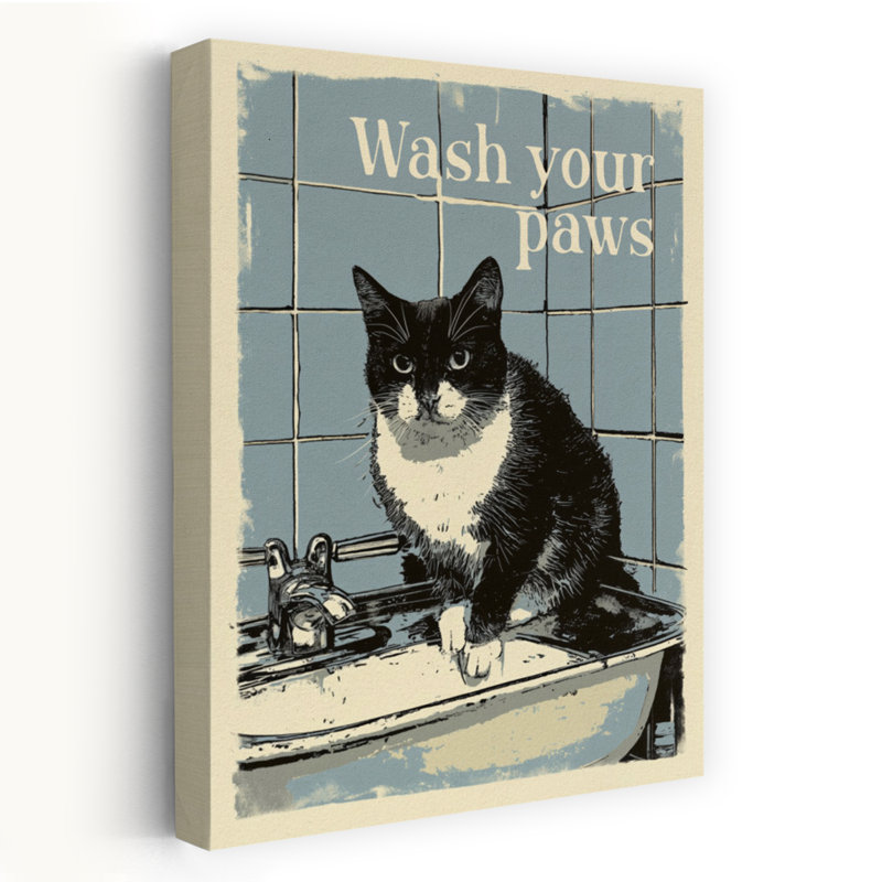 «Wash Your Paws», art mural rétro, H 18 po x l 12 po