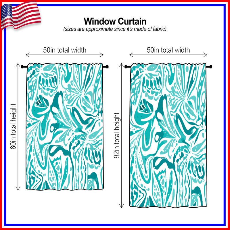 Rideaux de fenêtre à motif floral abstrait turquoise, voilages et voilages abstraits - 1 panneau, Transparent