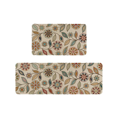Tapis de cuisine multicolores à feuilles florales, paquet de 2 tapis décoratifs Boho pour la cuisine et la salle à manger