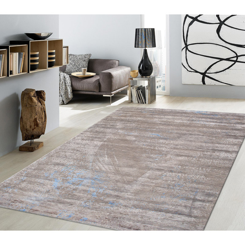 Tapis brun en laine / soie noué à la main Cosmo, Rectangle 8 pi 11 po x 12 pi