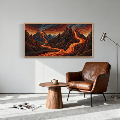 Tableau encadré sur toile représentant un paysage volcanique (1 pièce), 147 x 71 cm