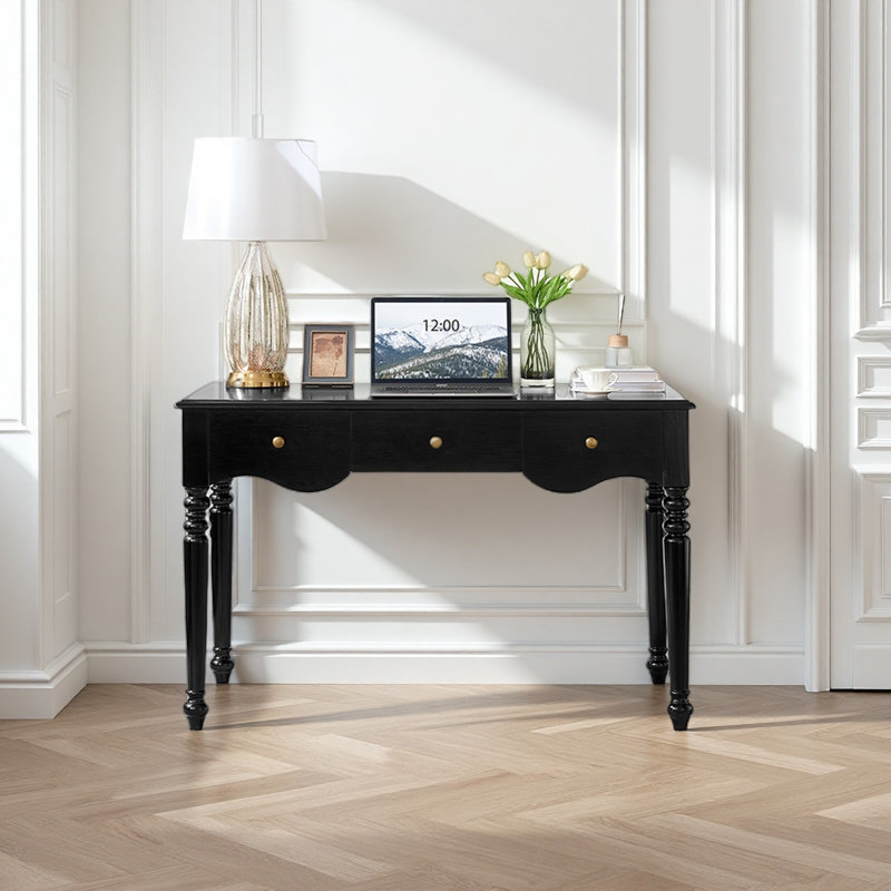 Bureau en bois d'hévéa massif noir mat, H 30,70 po x l 51,18 po x P 23,62 po