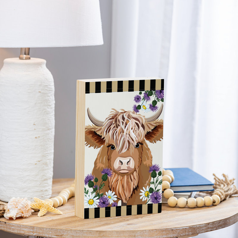 Décoration de table pétale et charrue Vache Highland, L 8 po x H 12 po