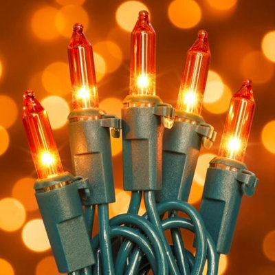 Orange Halloween Lights, 50 Count Incandescent Mini String Light, Connectable 13 FT Green Wire Christmas Lights Plug in for Indoor Outdoor Halloween Party, Fall, Thanksgiving Decor, Orange