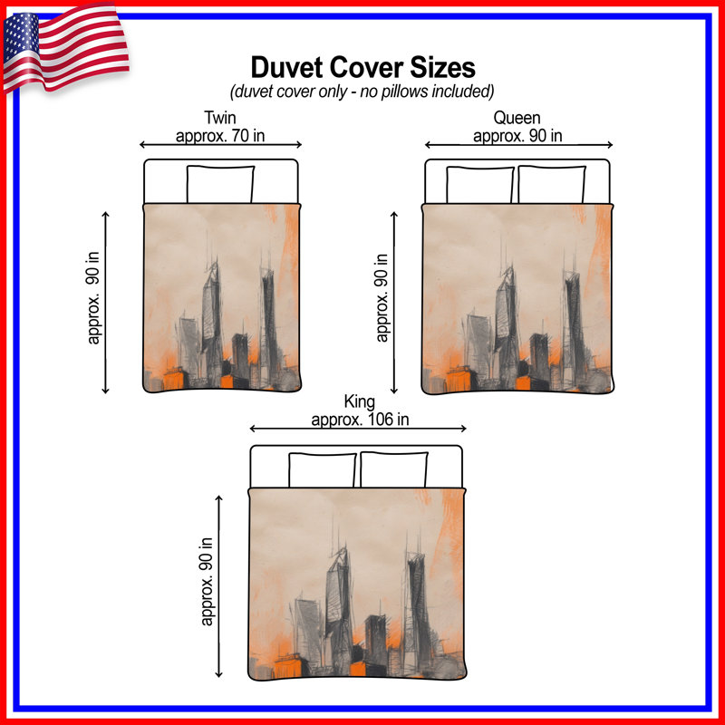 Housses de couette Orange City Skyline, Grand lit