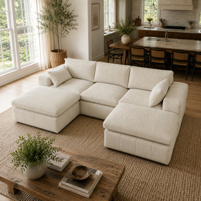 106" Corduroy Upholstered Modular with Ottoman Sectional Sofa