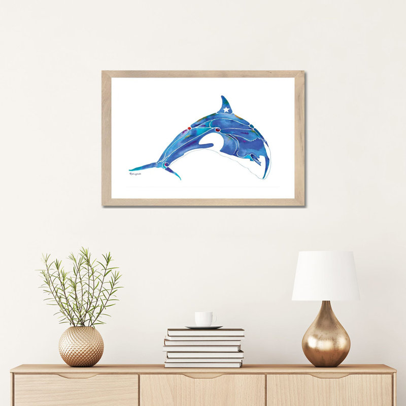 " Whale Orca " by Jo Lynch, 16" H x 24" W x 1" D, White, Beige Framed Paper