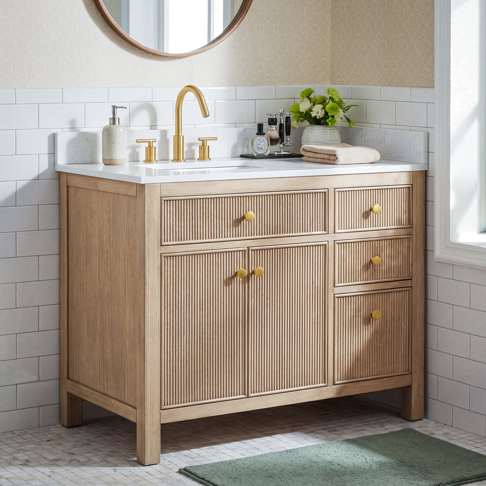 Lala 42" Single Bathroom Vanity, Natural Oak