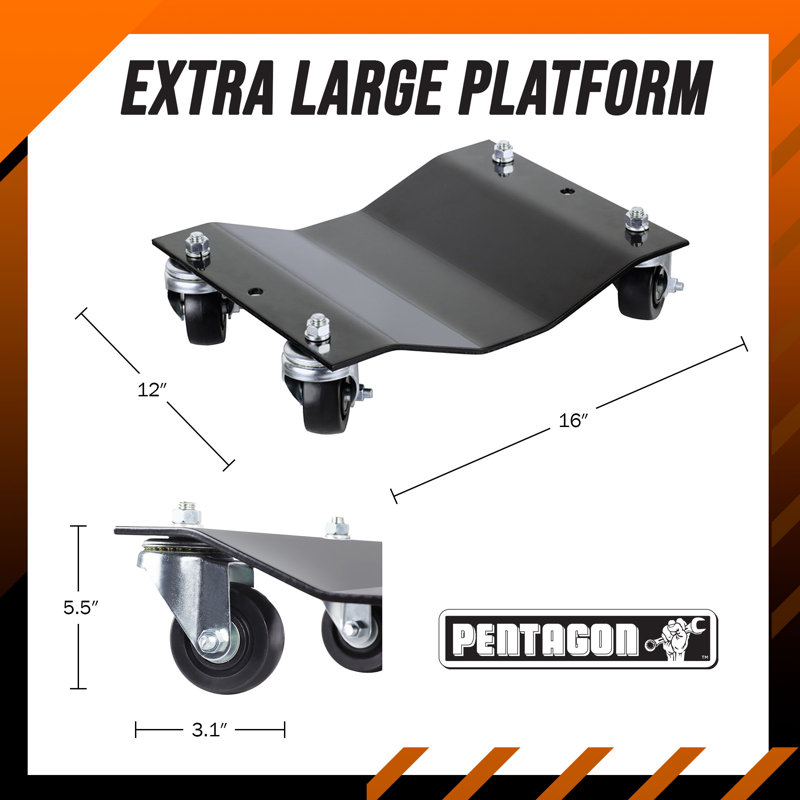 Pentagon Tools Car Wheel Dolly - Heavy Duty Antiskid Car Dolly Tire Skates - 360 Degree Rotatable Wheel Dollies for Cars, Trucks, Trailers, Motorcycles or Boats