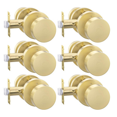 Poignées de porte intérieures dorées, en alliage de zinc brossé doré, pour préserver l'intimité, idéales pour les chambres et les salles de bains. Poignée de porte intérieure en laiton brossé, robuste et ronde (paquet de 6).