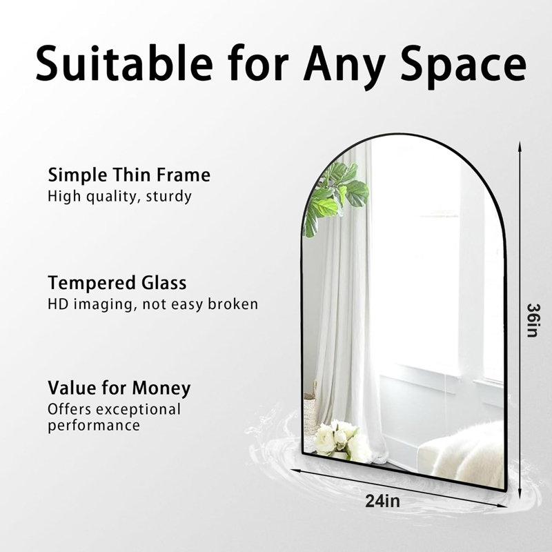 Miroir mural Yomaris, H 36 po x l 24 po x P 1,1 po, Noir