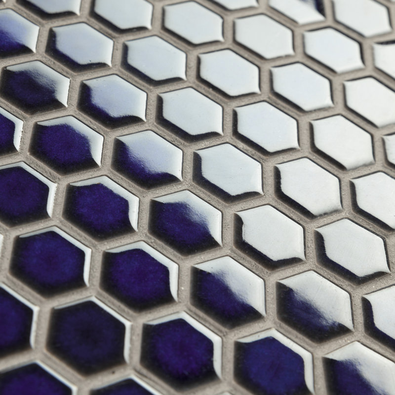 Tribeca 1" Hex Glossy 10-1/4 " x 11-7/8 " Porcelain Mosaic Floor and Wall Tile, Cobalt