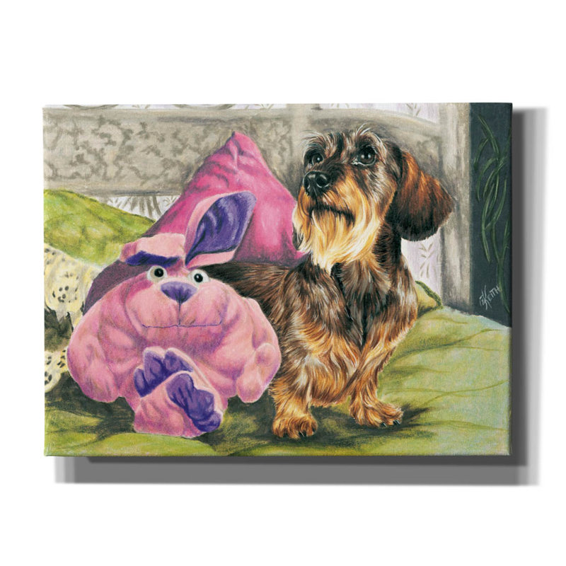 «Dachsund With Stuffed Toy» par Barbara Keith, art mural sur toile, H 12 po x l 16 po x P 0,75 po