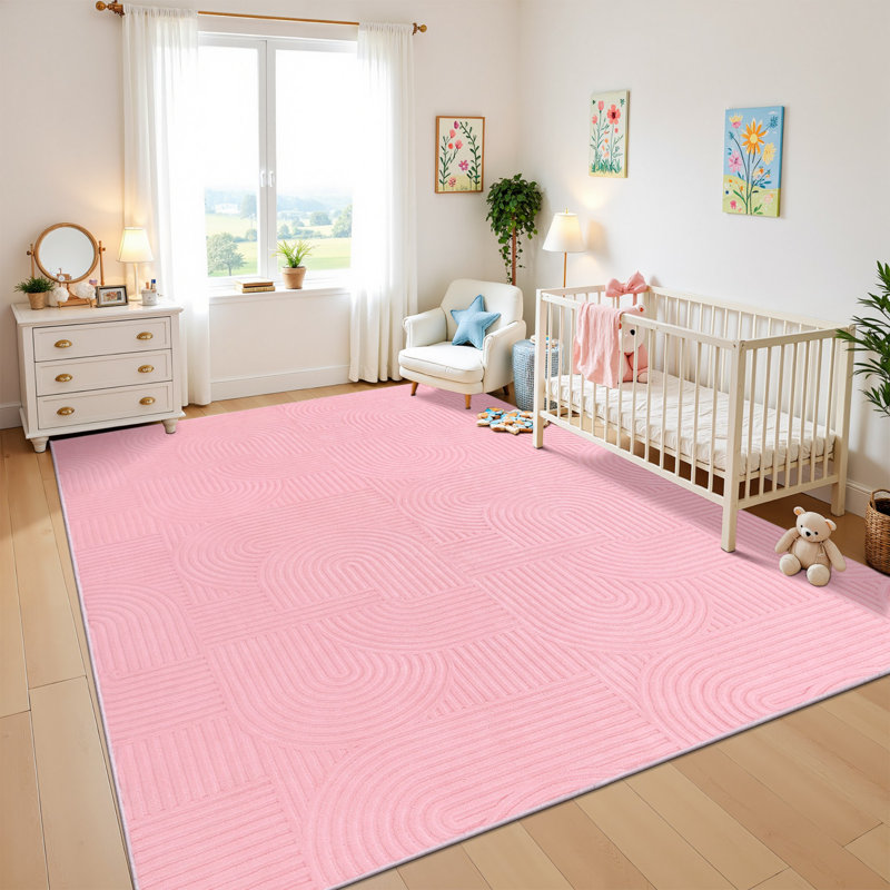 Machine Washable Non-Slip Oriental Area Rug Pink, Rectangle 8' x 10', Pink