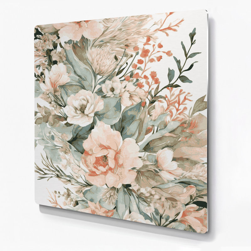 Aquarelle florale, art mural beige en métal 13, H 12 po x l 12 po