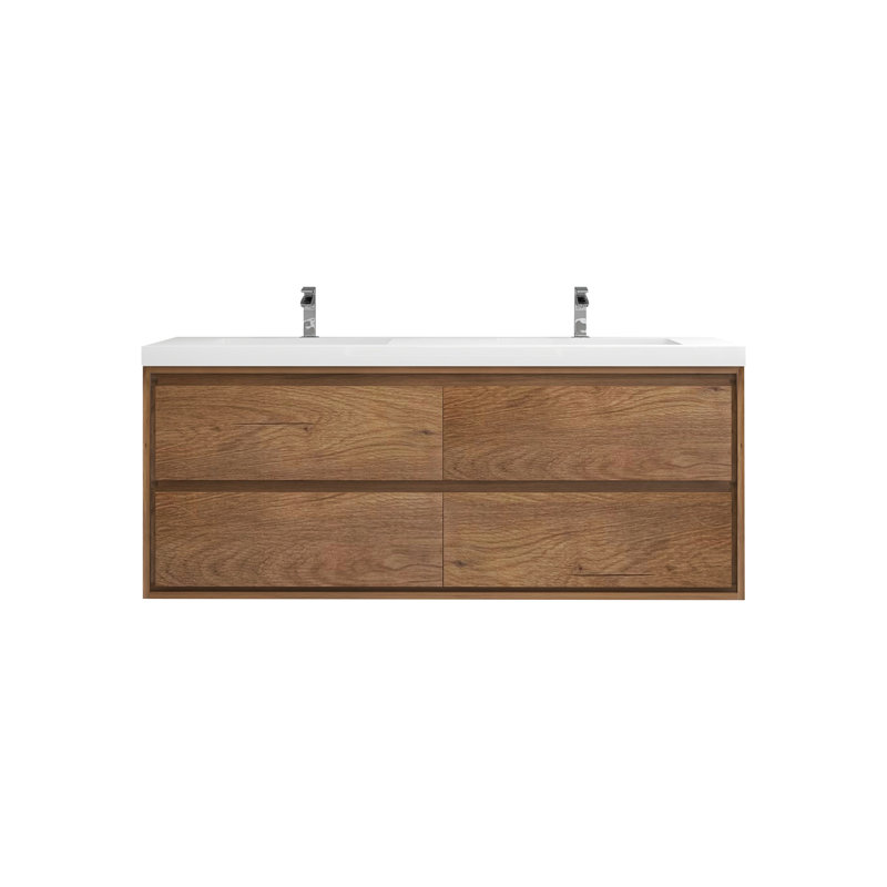 Ensemble de meuble-lavabo double mural 59,5 "Azden, Teck chêne