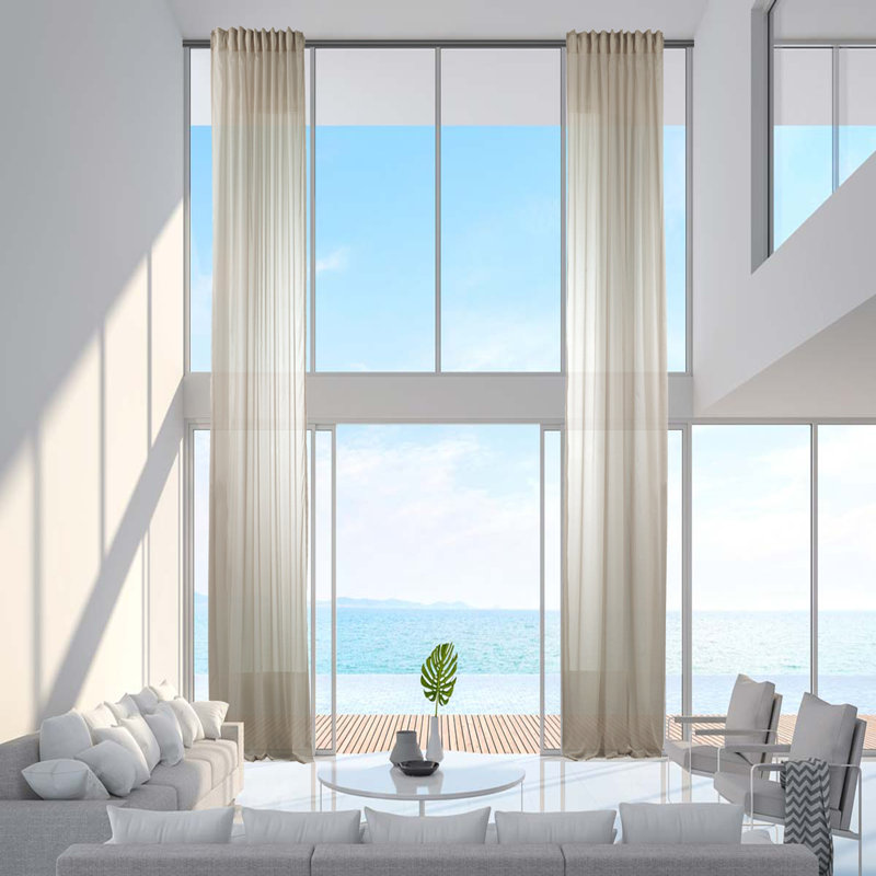 Extra Long & Extra Wide Chiffon Faux Silk Crep Single Panel Curtain, Beige, 140cm Width x 375cm Drop