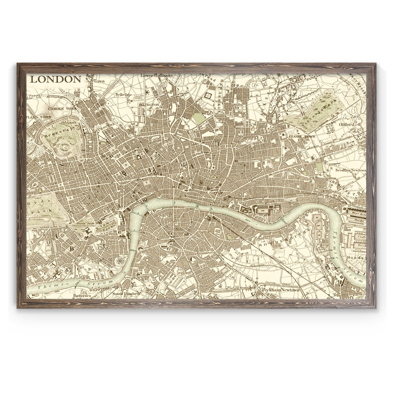 «Custom Sepia Map of London» par Paul Cezanne - impression encadrée, H 30 po x l 22 po x P 1 po, Toile avec cadre