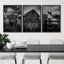 Noir et blanc ferme grange Highland Cow Horse campagne campagne paysage Western rustic Farmhouse Wall Art Decor encadré sur toile 3 pièces