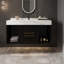Meuble-lavabo flottant avec lavabo en céramique, 2 tiroirs muraux à fermeture en douceur et plateau blanc-1737559026