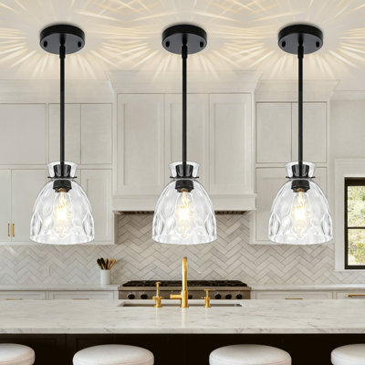 Luminaire suspendu à 1 lumière réglable, abat-jour de plafond cloche en verre martelé transparent pour îlot de cuisine, salle à manger, vestibule, comptoir de bar