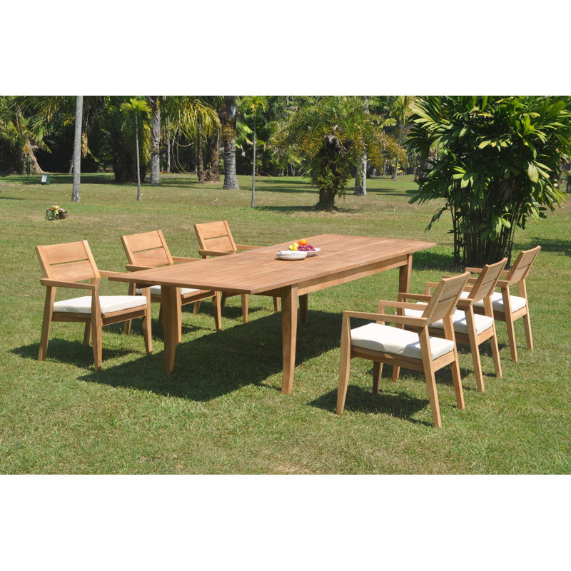 Haywa 8 - Person Teak Wood Patio Dining Set with Rectangular Table, 6