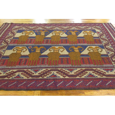 Tapis de zone en laine rouge/bleu 6 pi x 9 pi 6 po one-of-kind à la main noué la Earley