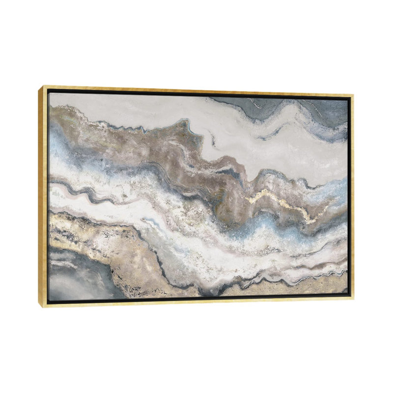 « Marbre » par Patricia Pinto-imprimé, H 26 po x l 40 po x P 1,5 po, Toile encadrée d'or, Pas de tapis