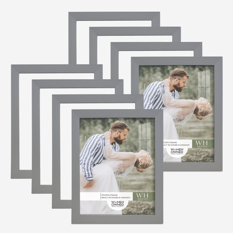 Ensemble de 8 cadres muraux en bois 8 pièces, 8 po x 10 po, Gris