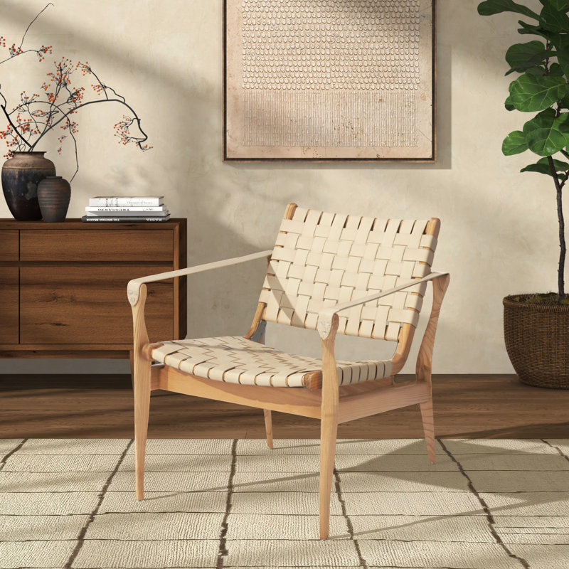 Armchair, White Genuine Leather, Natural