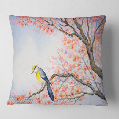 Beautiful Blue Bird On Flowering Branch I Animal Print Pillow
