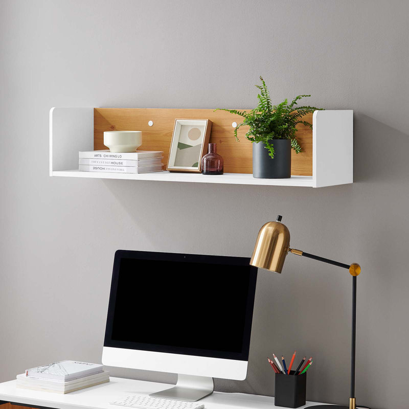 Modway Kinetic Wall-Mount Shelf, White/Natural
