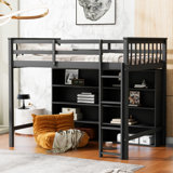 Loft Bed With 8 Open Storage Shelves And Built-In Ladder