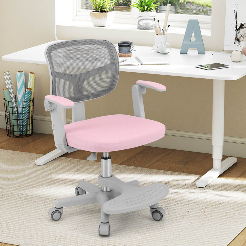 Kids Desk Chair Children Study Chair with Adjustable Height, Armrest & Footrest Pink, Pink