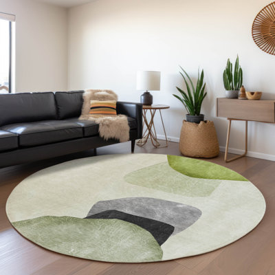 Premium Machine Washable Cerrito Amf547 Green Rug